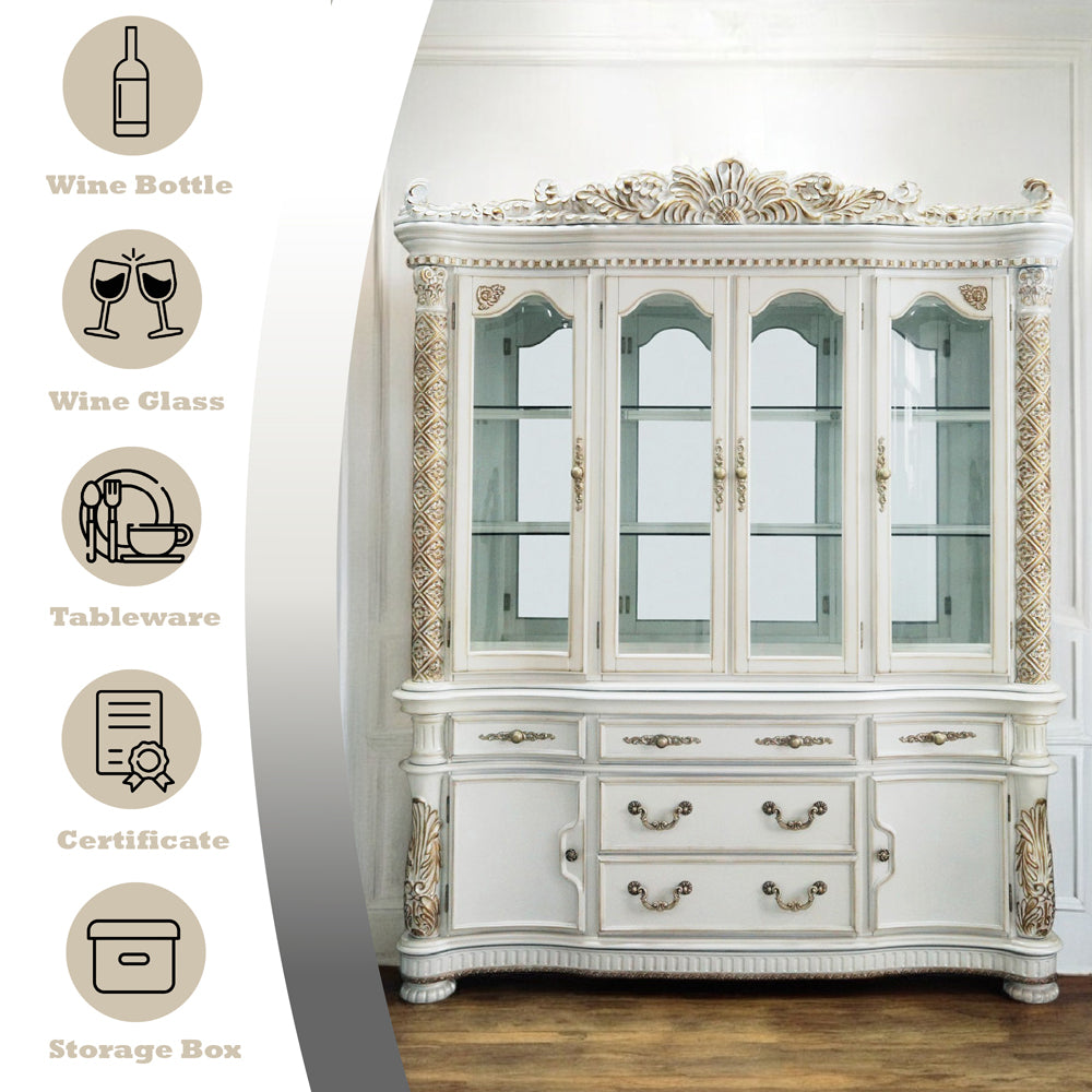 Vendome Antique Pearl Hutch & Buffet - Ornate Home