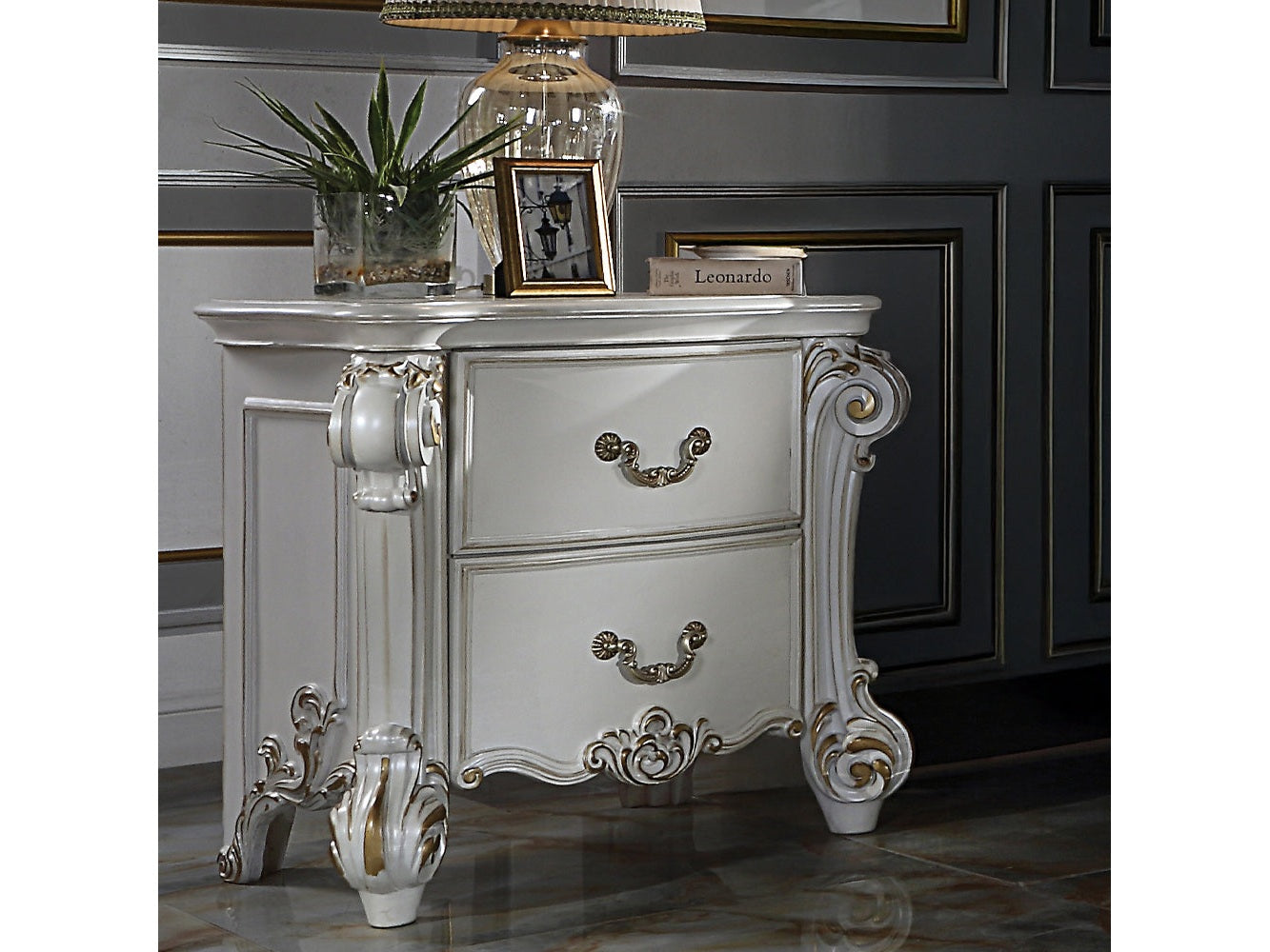 Vendome Antique Pearl Nightstand - Ornate Home