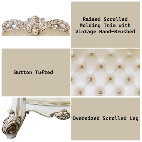 Vendome Champagne Synthetic Leather & Antique Pearl Chair w/ Pillow - Ornate Home