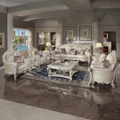 Vendome Champagne Synthetic Leather & Antique Pearl Chair w/ Pillow - Ornate Home