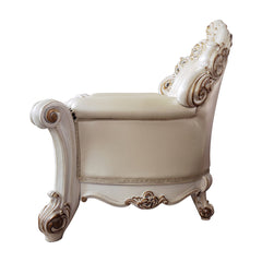 Vendome Champagne Synthetic Leather & Antique Pearl Chair w/ Pillow - Ornate Home
