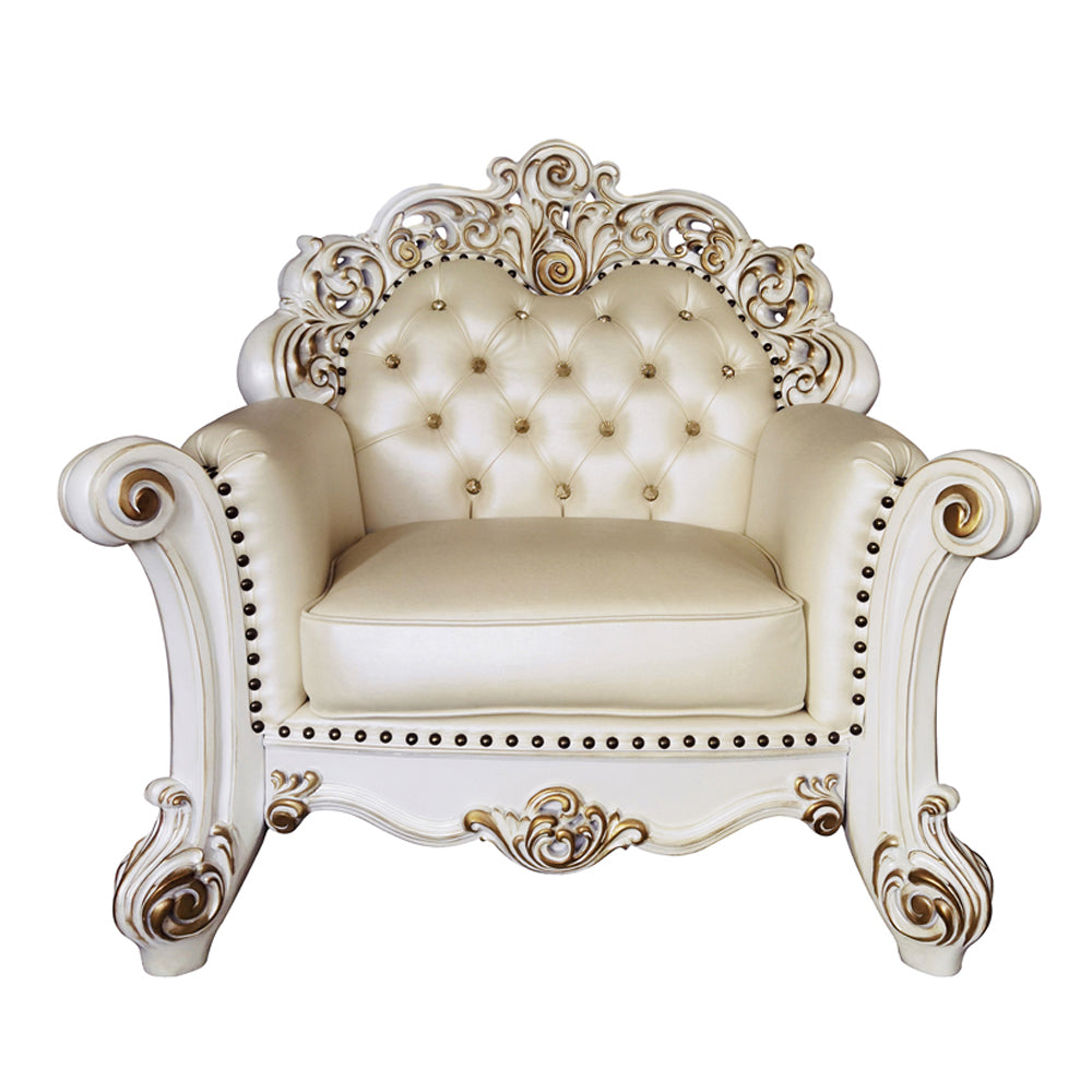 Vendome Champagne Synthetic Leather & Antique Pearl Chair w/ Pillow - Ornate Home