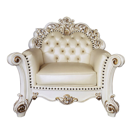 Vendome Champagne Synthetic Leather & Antique Pearl Chair w/ Pillow - Ornate Home