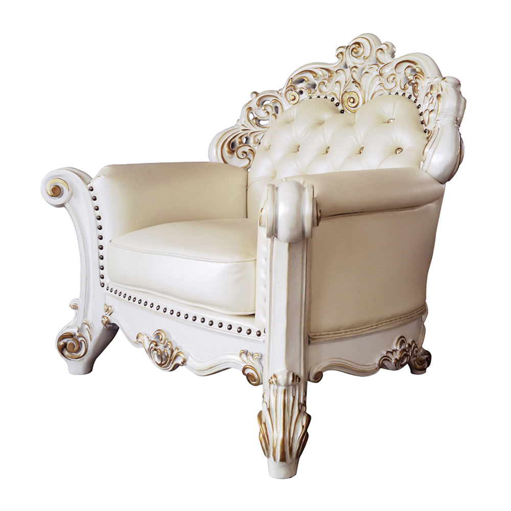 Vendome Champagne Synthetic Leather & Antique Pearl Chair w/ Pillow - Ornate Home