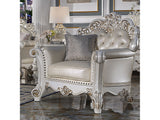 Vendome Champagne Synthetic Leather & Antique Pearl Chair w/ Pillow - Ornate Home