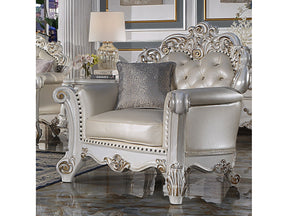 Vendome Champagne Synthetic Leather & Antique Pearl Chair w/ Pillow - Ornate Home