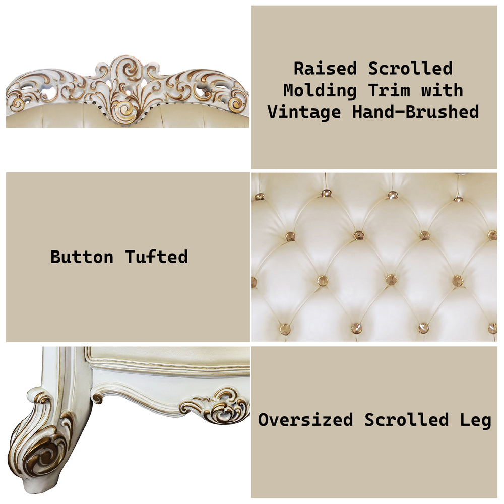 Vendome Champagne Synthetic Leather & Antique Pearl Loveseat - Ornate Home