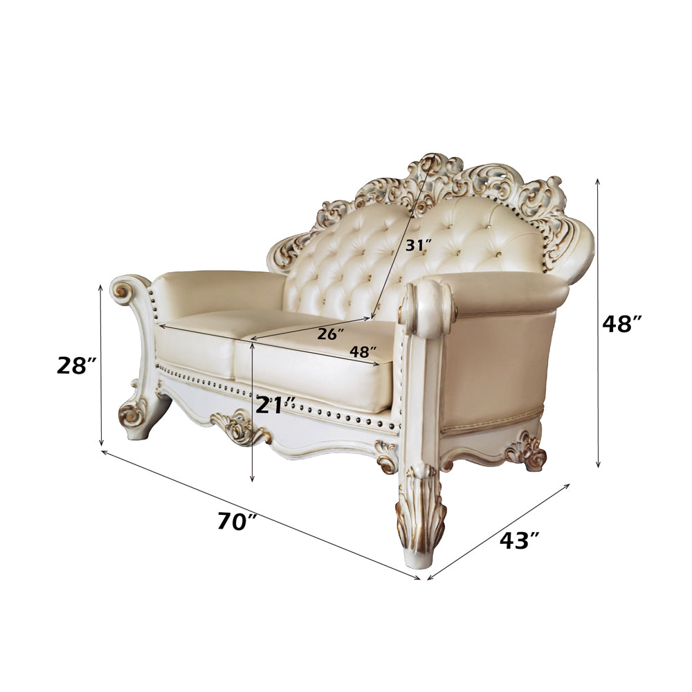 Vendome Champagne Synthetic Leather & Antique Pearl Loveseat - Ornate Home