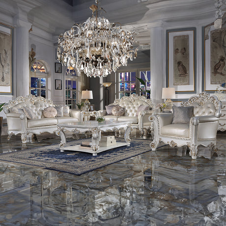 Vendome Champagne Synthetic Leather & Antique Pearl Loveseat - Ornate Home