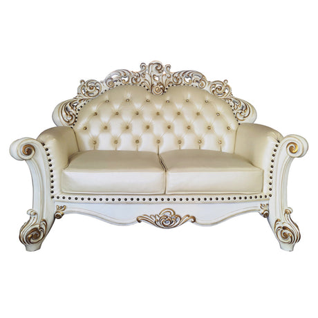 Vendome Champagne Synthetic Leather & Antique Pearl Loveseat - Ornate Home