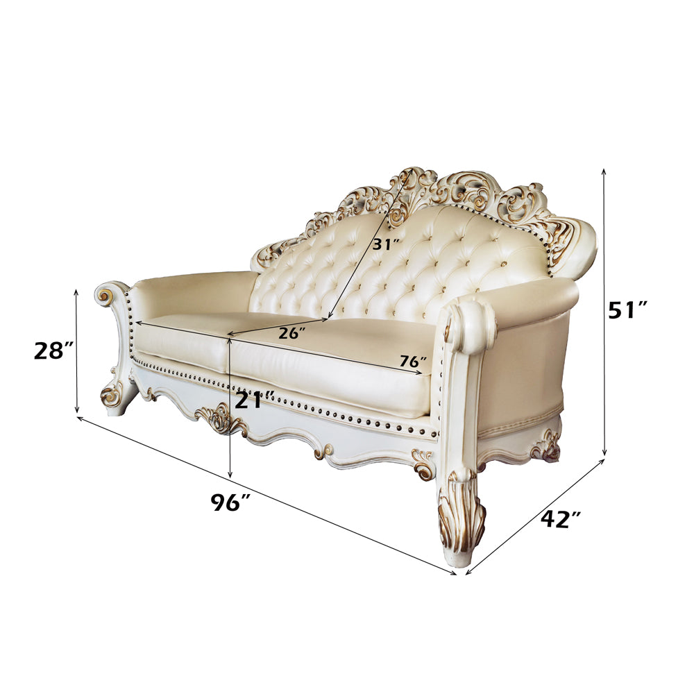 Vendome Champagne Synthetic Leather & Antique Pearl Sofa - Ornate Home