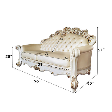 Vendome Champagne Synthetic Leather & Antique Pearl Sofa - Ornate Home