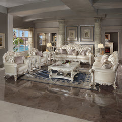 Vendome Champagne Synthetic Leather & Antique Pearl Sofa - Ornate Home