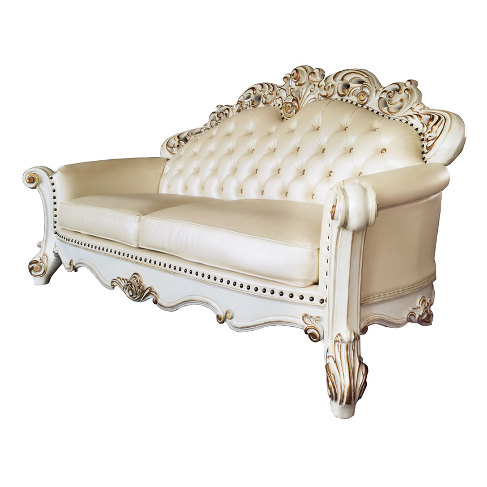 Vendome Champagne Synthetic Leather & Antique Pearl Sofa - Ornate Home