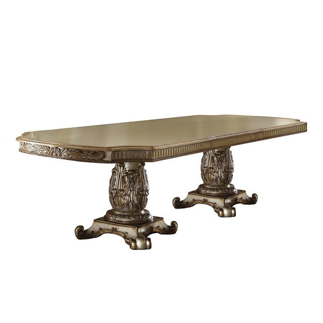 Vendome Gold Patina Double Pedestal Dining Table w/ 2 x 18" Leaves - Ornate Home