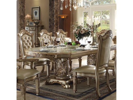 Vendome Gold Patina Double Pedestal Dining Table w/ 2 x 18" Leaves - Ornate Home
