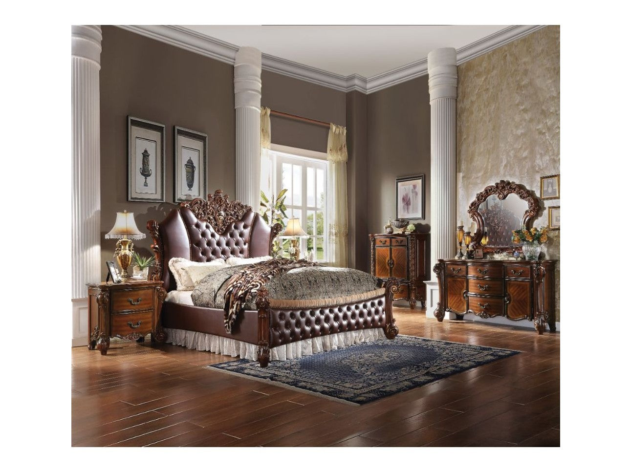 Vendome II Queen Uph Bed in Cherry - Ornate Home