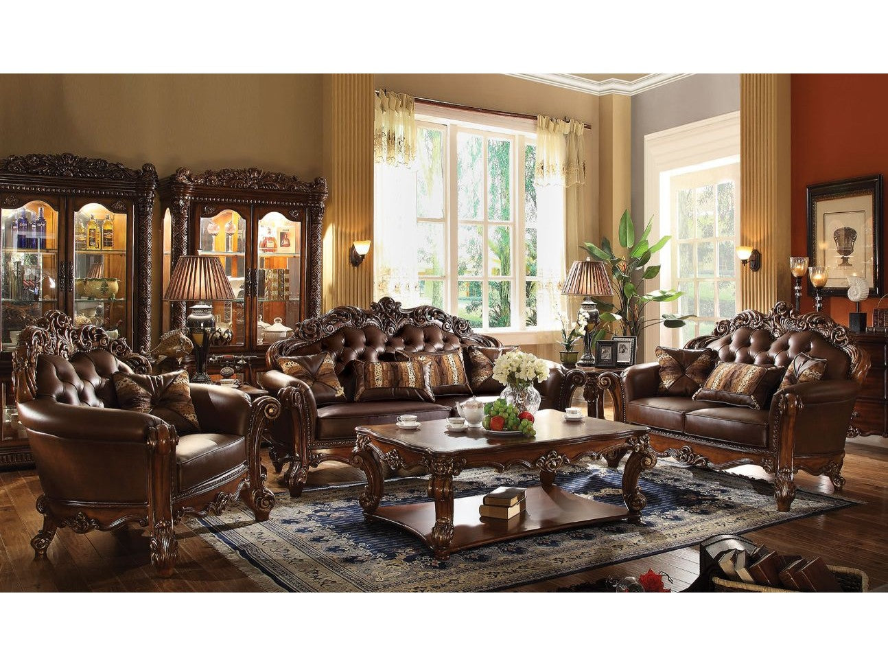 Vendome Stationary Sofa with 3 Pillows in Cherry - Ornate Home