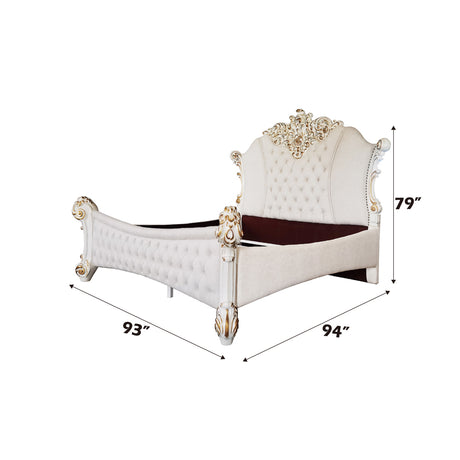 Vendome Two Tone Ivory Fabric & Antique Pearl Eastern King Bed - Ornate Home