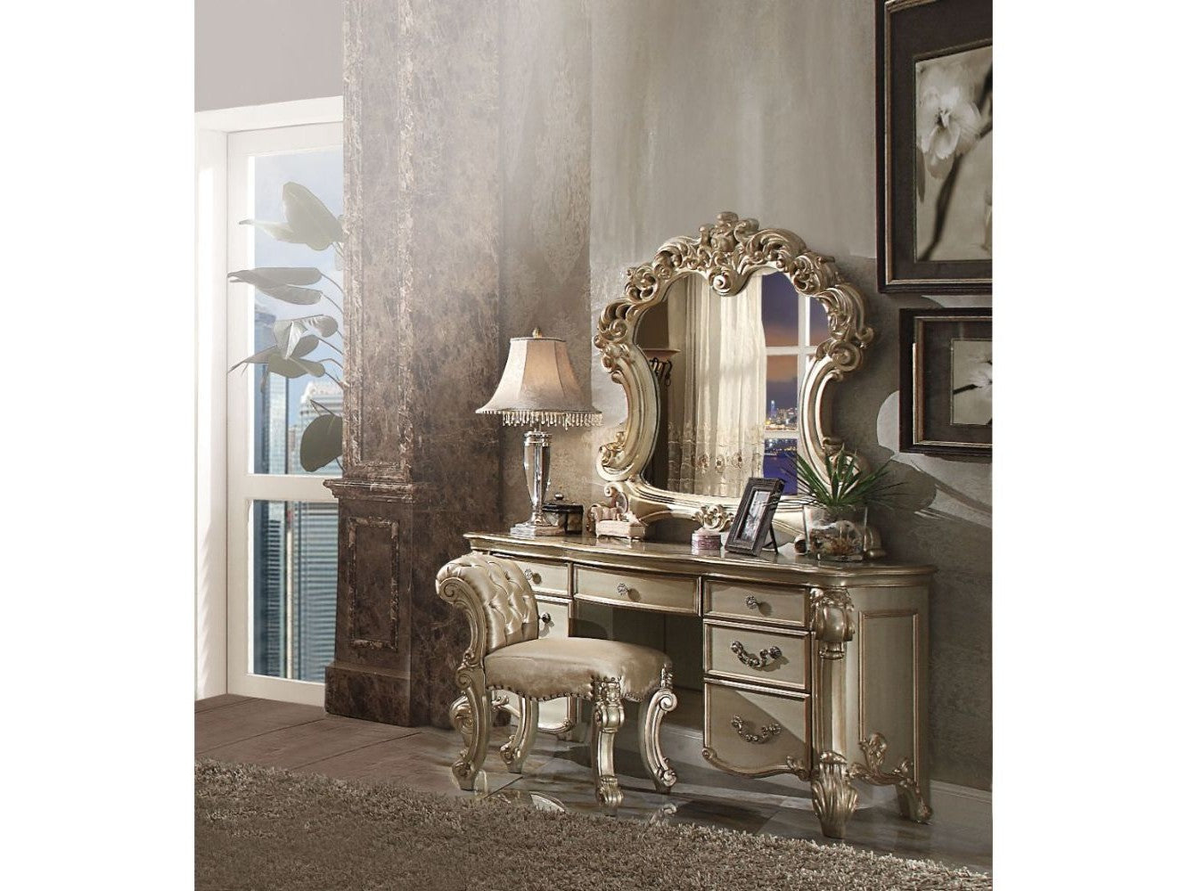 Vendome Vanity Desk in Gold Patina - Ornate Home