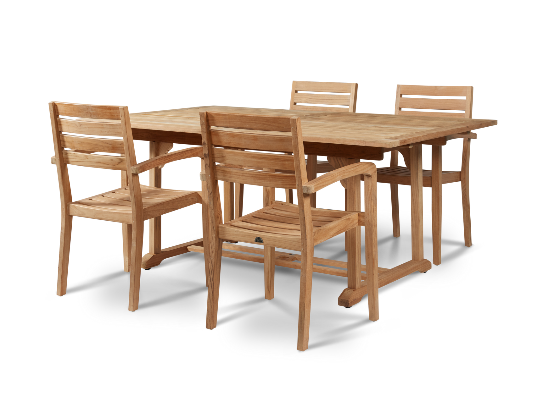 Venice 5-Piece Rectangular Teak Outdoor Dining Set with Extendable Table and Stacking Armchairs - Ornate Home