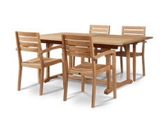 Venice 5-Piece Rectangular Teak Outdoor Dining Set with Extendable Table and Stacking Armchairs - Ornate Home