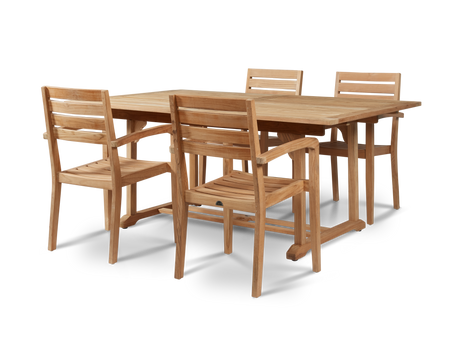 Venice 5-Piece Rectangular Teak Outdoor Dining Set with Extendable Table and Stacking Armchairs - Ornate Home