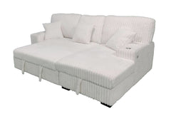 Venice Ivory Corduroy Storage Sleeper Sectional w/ Dual Cupholders & USB Ports - Ornate Home