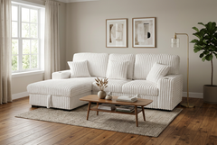 Venice Ivory Corduroy Storage Sleeper Sectional w/ Dual Cupholders & USB Ports - Ornate Home
