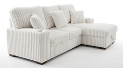 Venice Ivory Corduroy Storage Sleeper Sectional w/ Dual Cupholders & USB Ports - Ornate Home