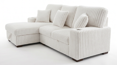 Venice Ivory Corduroy Storage Sleeper Sectional w/ Dual Cupholders & USB Ports - Ornate Home