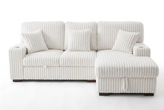 Venice Ivory Corduroy Storage Sleeper Sectional w/ Dual Cupholders & USB Ports - Ornate Home