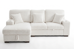 Venice Ivory Corduroy Storage Sleeper Sectional w/ Dual Cupholders & USB Ports - Ornate Home