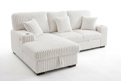 Venice Ivory Corduroy Storage Sleeper Sectional w/ Dual Cupholders & USB Ports - Ornate Home