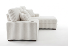 Venice Ivory Corduroy Storage Sleeper Sectional w/ Dual Cupholders & USB Ports - Ornate Home