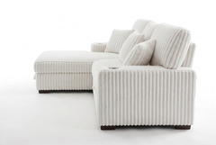 Venice Ivory Corduroy Storage Sleeper Sectional w/ Dual Cupholders & USB Ports - Ornate Home