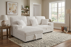 Venice Ivory Corduroy Storage Sleeper Sectional w/ Dual Cupholders & USB Ports - Ornate Home