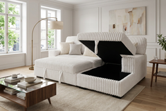 Venice Ivory Corduroy Storage Sleeper Sectional w/ Dual Cupholders & USB Ports - Ornate Home