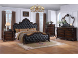 Ventresca Dark Cherry Leatherette 5 Pc. Queen Bedroom Set w/ Chest - Ornate Home