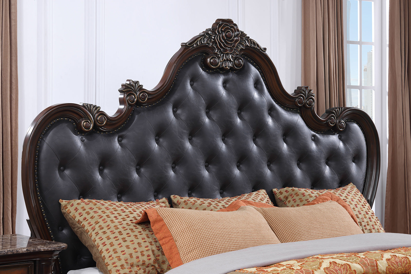 Ventresca Dark Cherry Leatherette E.King Bed - Ornate Home