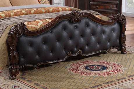 Ventresca Dark Cherry Leatherette Queen Bed - Ornate Home