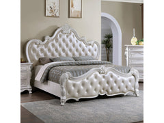 Ventresca White 5 Pc. Leatherette Queen Bedroom Set w/ 2NS - Ornate Home