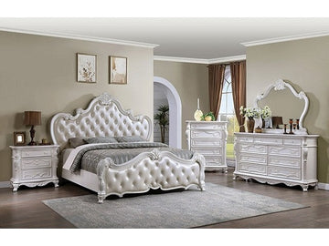 Ventresca White 5 Pc. Leatherette Queen Bedroom Set w/ Chest - Ornate Home