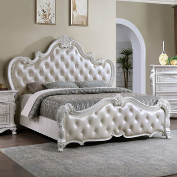 Ventresca White 5 Pc. Leatherette Queen Bedroom Set w/ Chest - Ornate Home