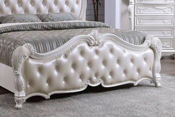 Ventresca White 5 Pc. Leatherette Queen Bedroom Set w/ Chest - Ornate Home
