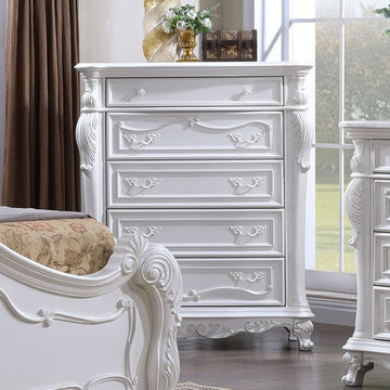 Ventresca White 5 Pc. Leatherette Queen Bedroom Set w/ Chest - Ornate Home