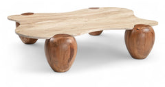 Ventura Beige/Brown And Acacia Wood Coffee Table - Ornate Home
