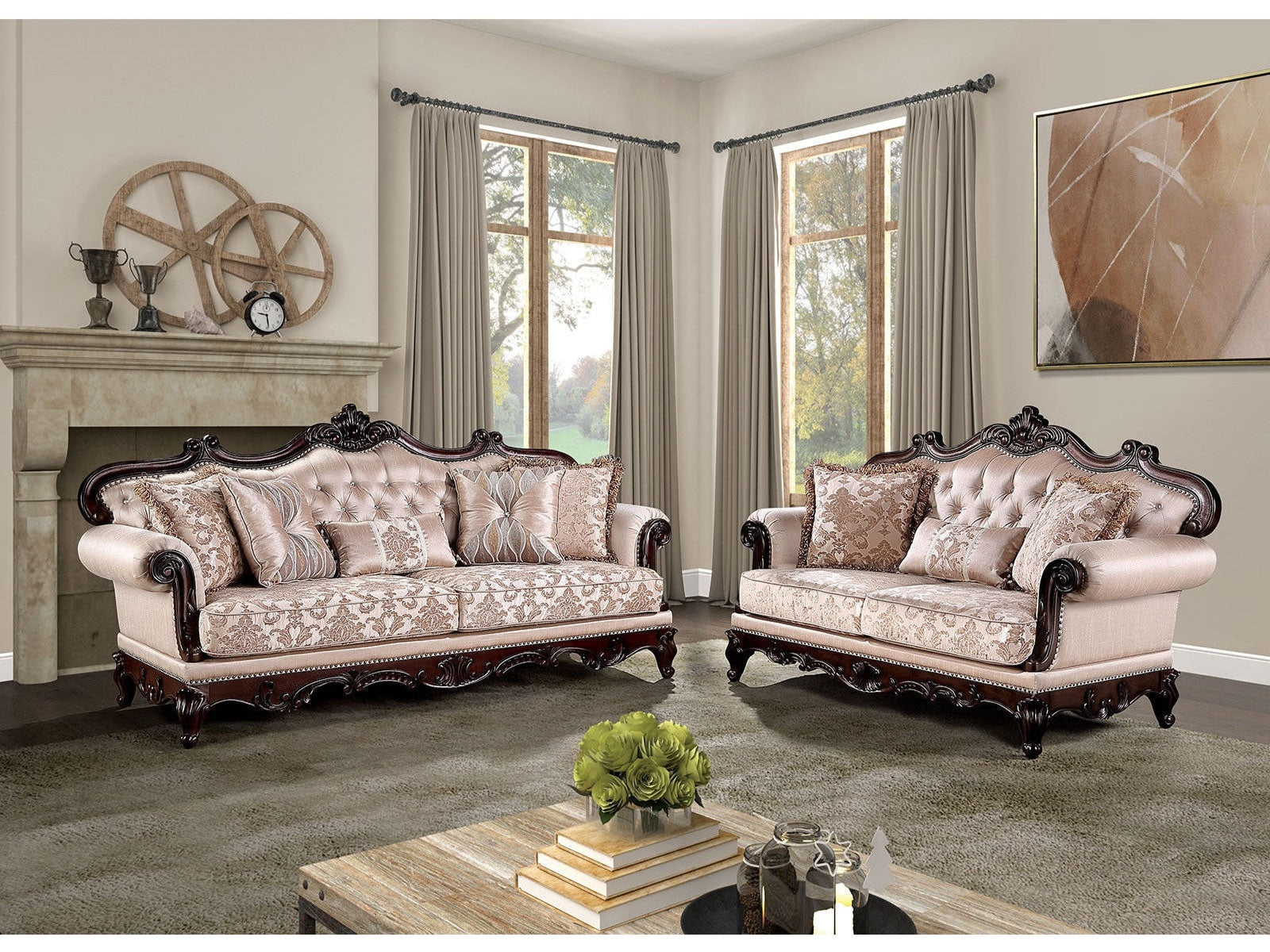 Veracruz Dark Cherry/Light Brown Sofa & Loveseat - Ornate Home
