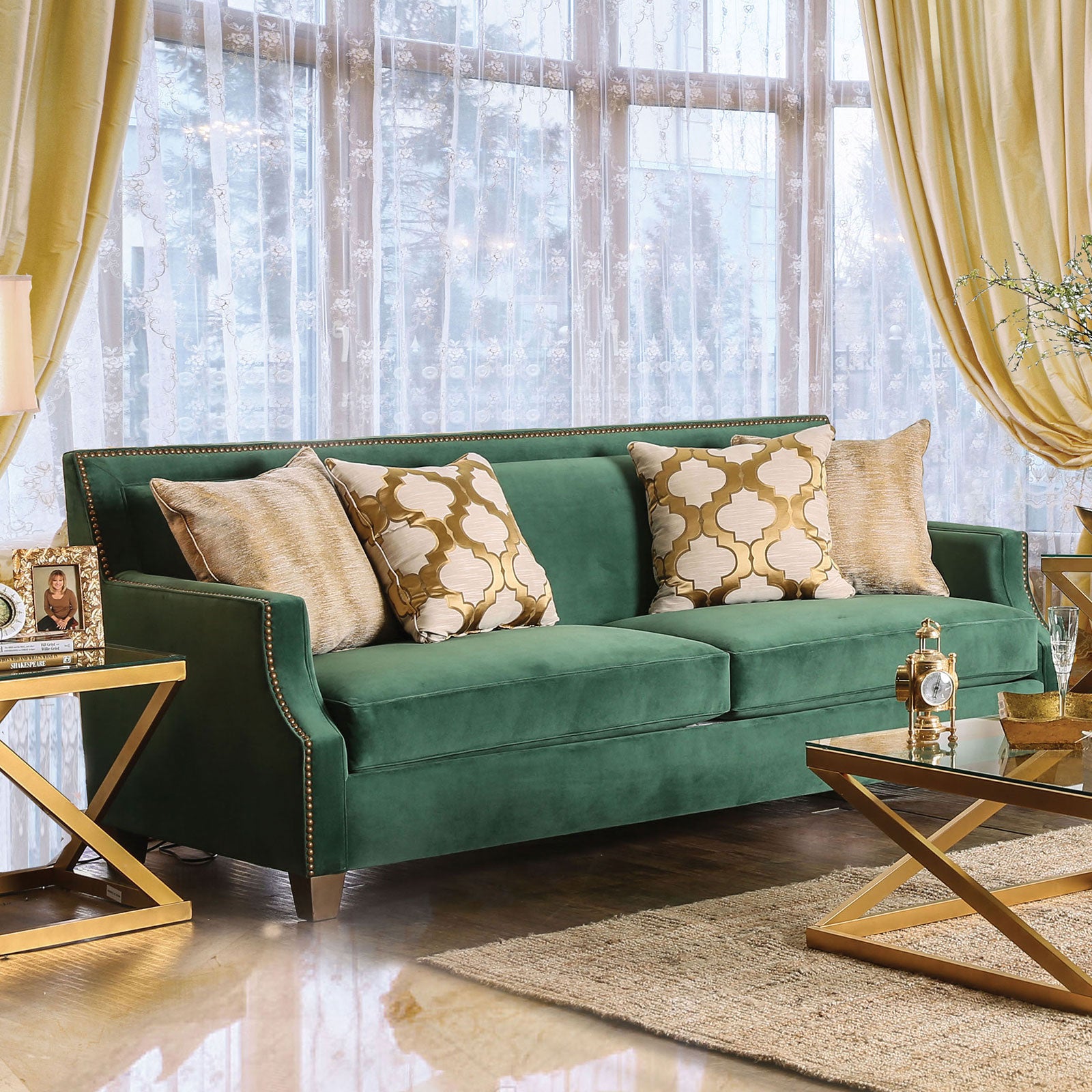 Verdante Emerald Green/Gold Sofa & Loveseat - Ornate Home