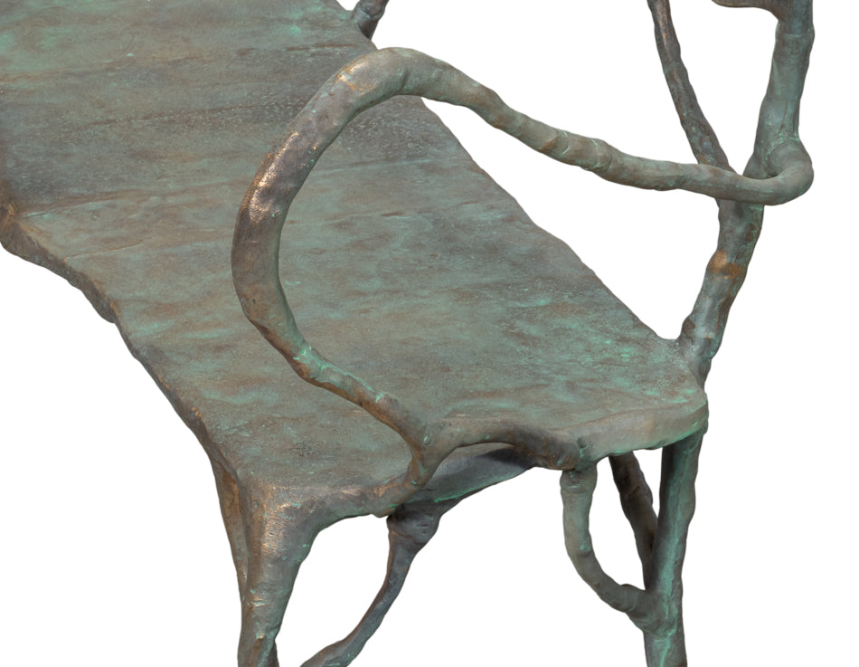 Verdigris Green Metal Bench - Ornate Home